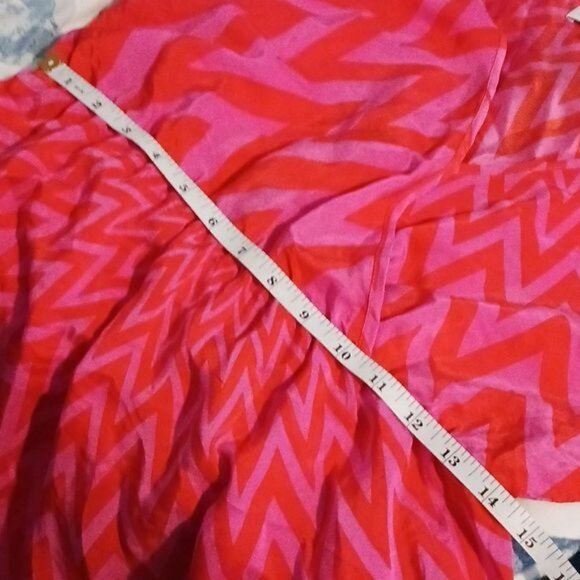 Amanda Uprichard Silk Pink‎ Red Zig Zag Pattern Mini Empire Waist Dress Size L - Picture 9 of 11